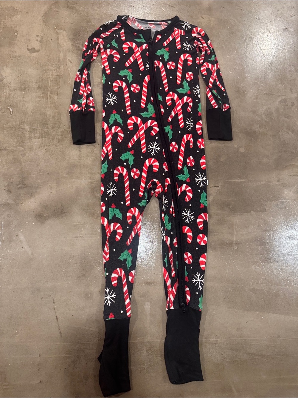 Little Sleepies merry Mints Black Candy Cane Print Footie Pajamas